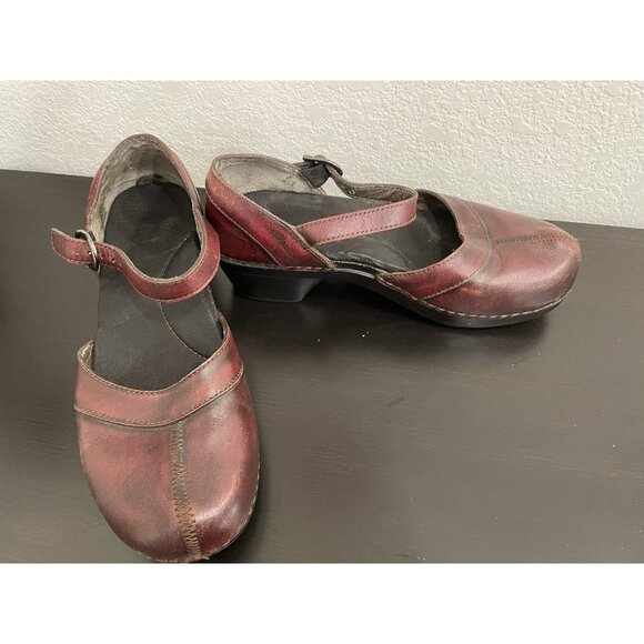 Dansko Mary Jane Shoes Clogs Red EU 37 US 6.5 Leather Womens Career Office Work‎ - Picture 1 of 10